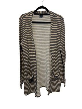 Agnes & Dora Plus Size Beige and Blue Striped Open-Front Cardigan Size XXL